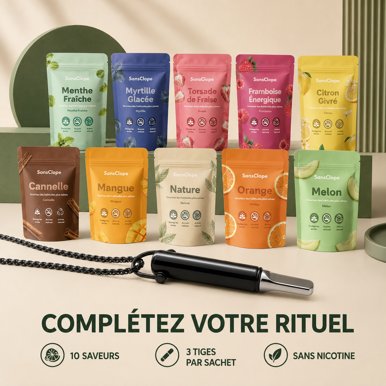 Collection complète des 10 saveurs de tiges aromatiques SansClope